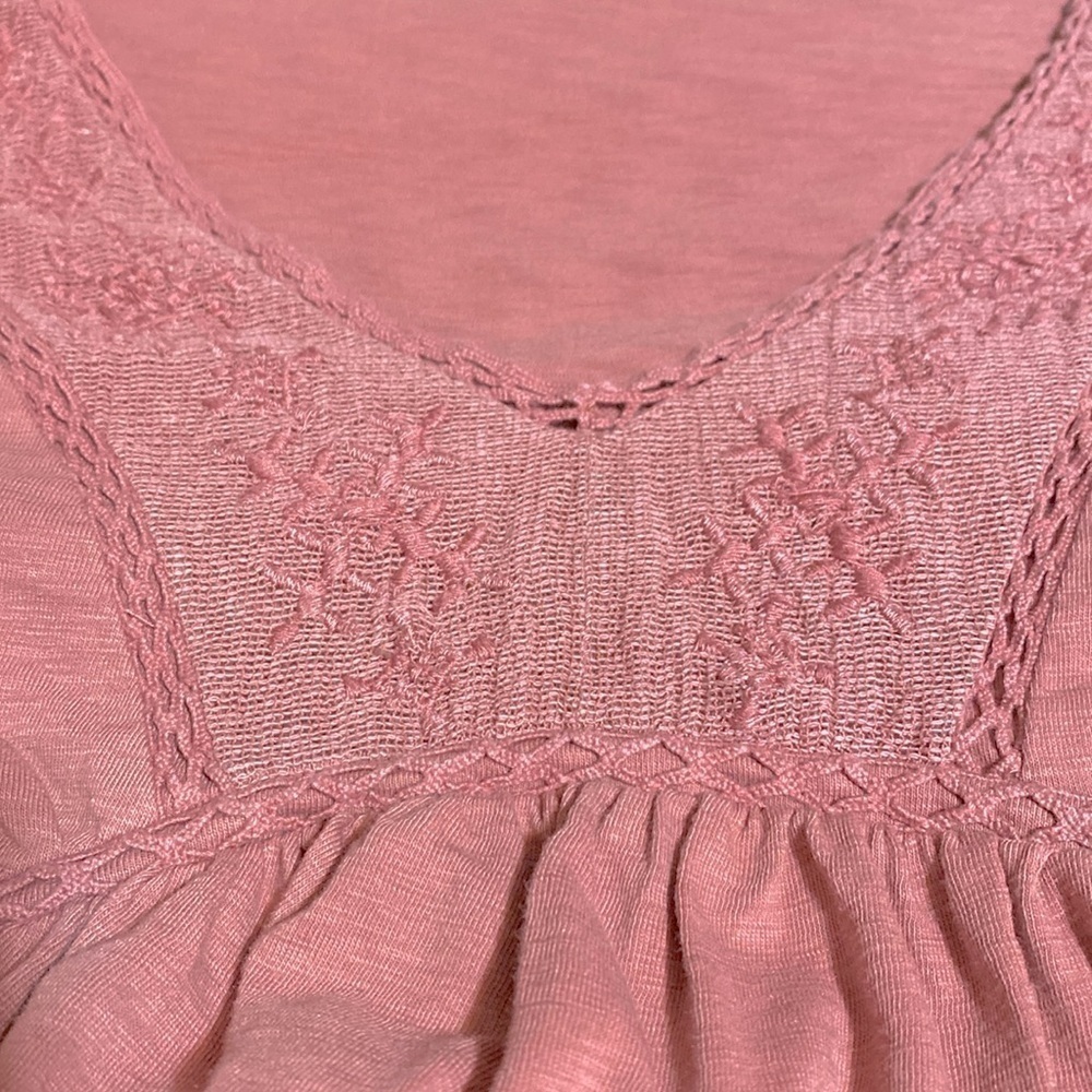 SO Women’s Peplum Blouse Pink Embroidered Lace V-Neck Empire Waist 3/4 Sleeves—S - Picture 8 of 13